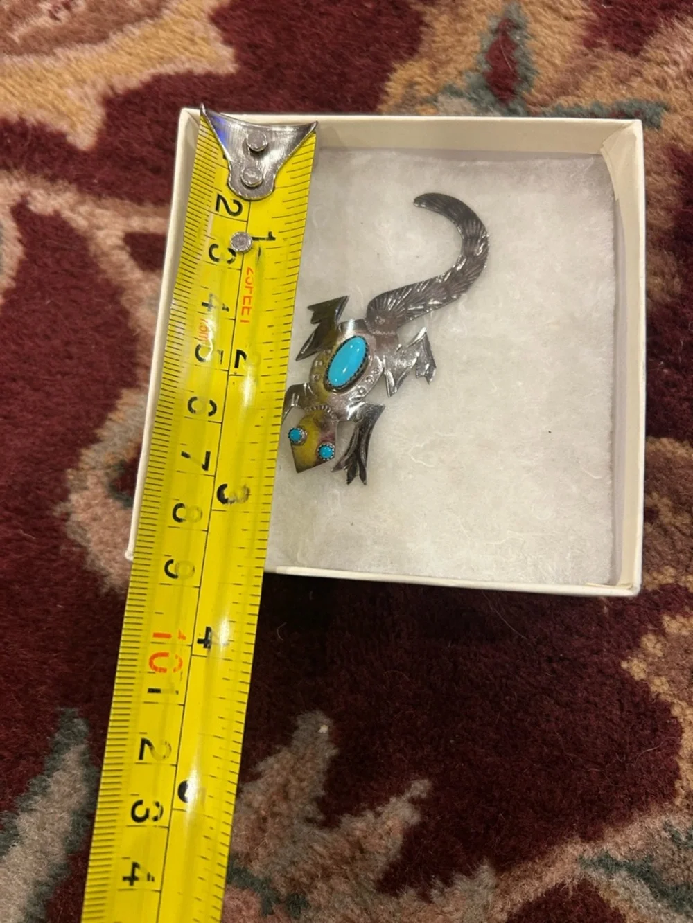 Navajo Sterling Silver Lizard Brooch with Turquoise Stones Frank Yazzie - Picture 4 of 11